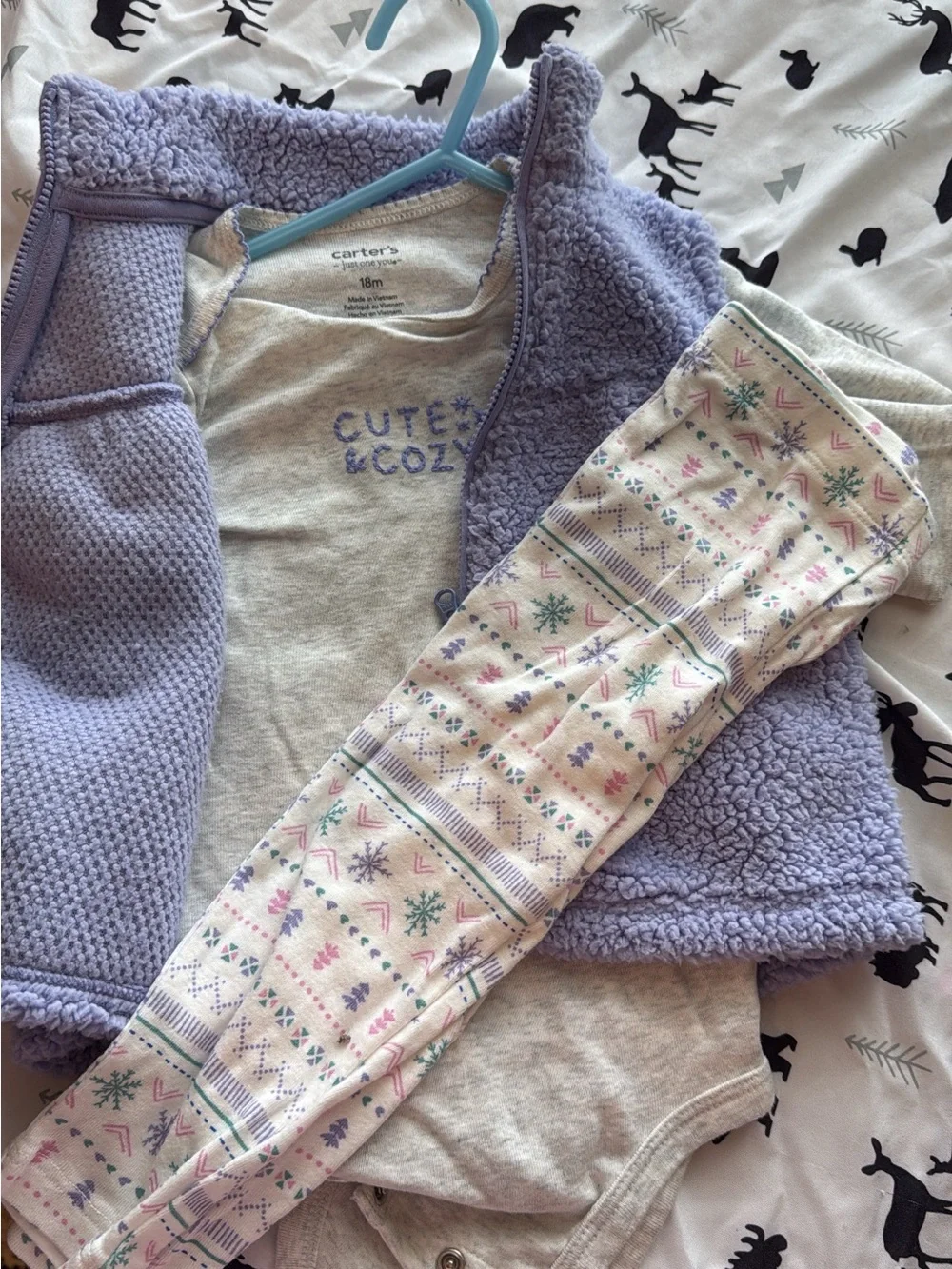 Carter's Lavender Sherpa Vest & Cozy Bodysuit Set - Lavender + Heather Gray